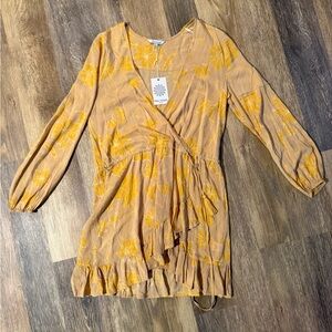 Blue Island Yellow Floral Wrap Dress